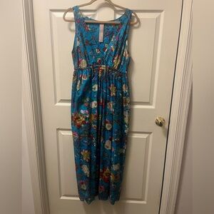 Plum Pretty Sugar Boho Women’s Long Dress. Elastic Waist V Neck Size Small